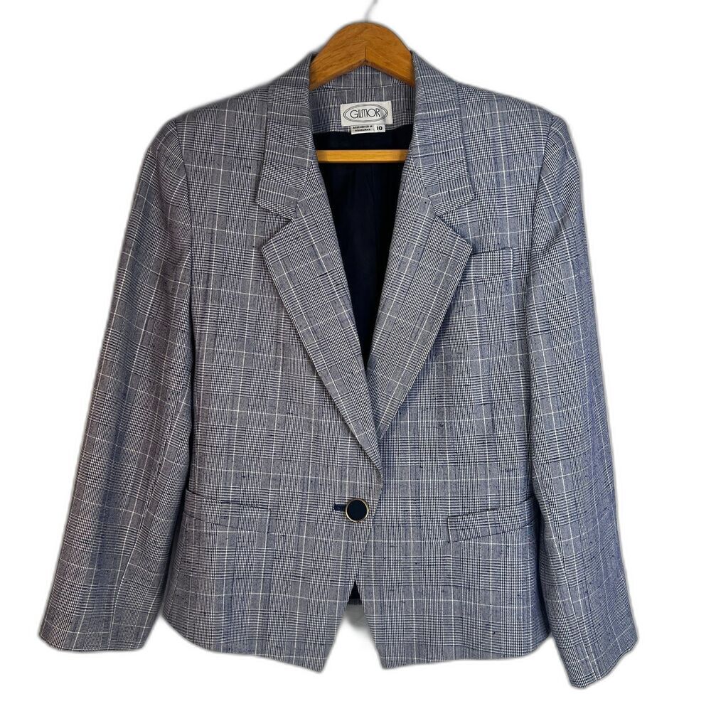 Gilmor Plaid Blazer‎ VTG Single Breasted Suit Jacket Office Work Wear Size 10